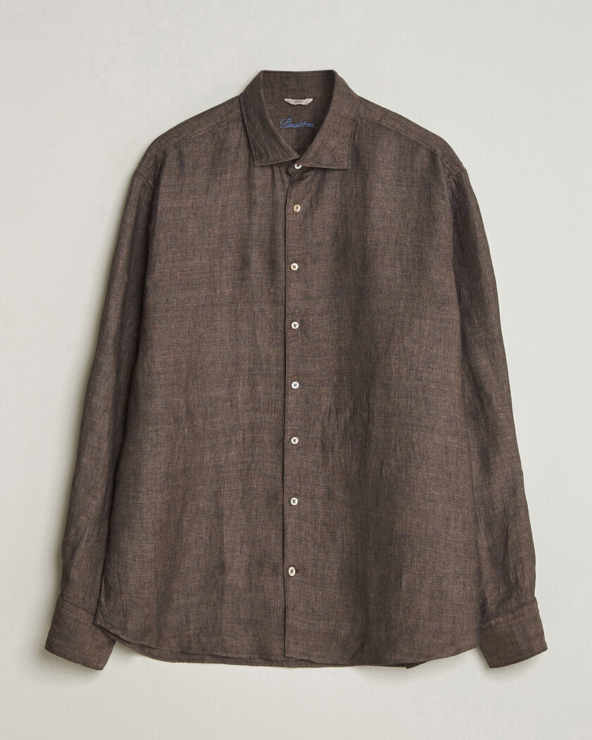 Stenströms Regular Fit Cut Away Linen Shirt Brown – Marrone