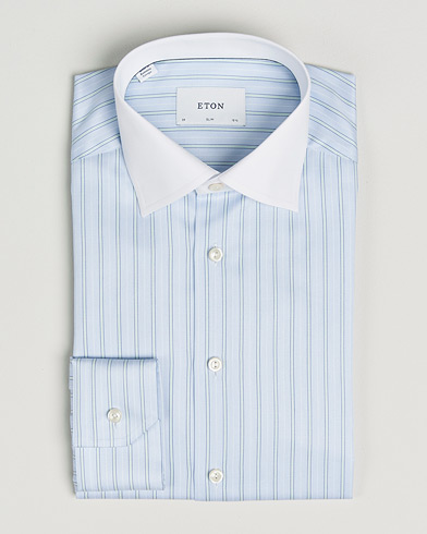 Eton Slim Fit Signature Twill Striped Shirt Light Blue – Blu