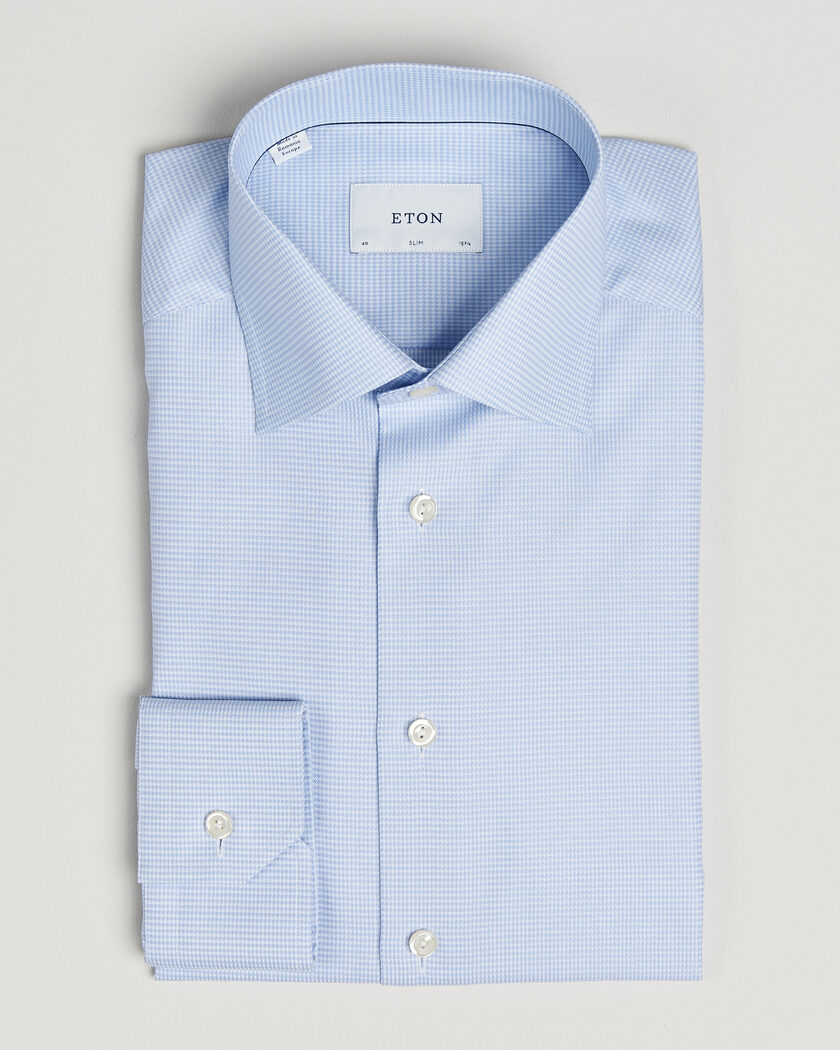 Eton Slim Fit Signature Twill Houndstooth Shirt Light Blue – Blu