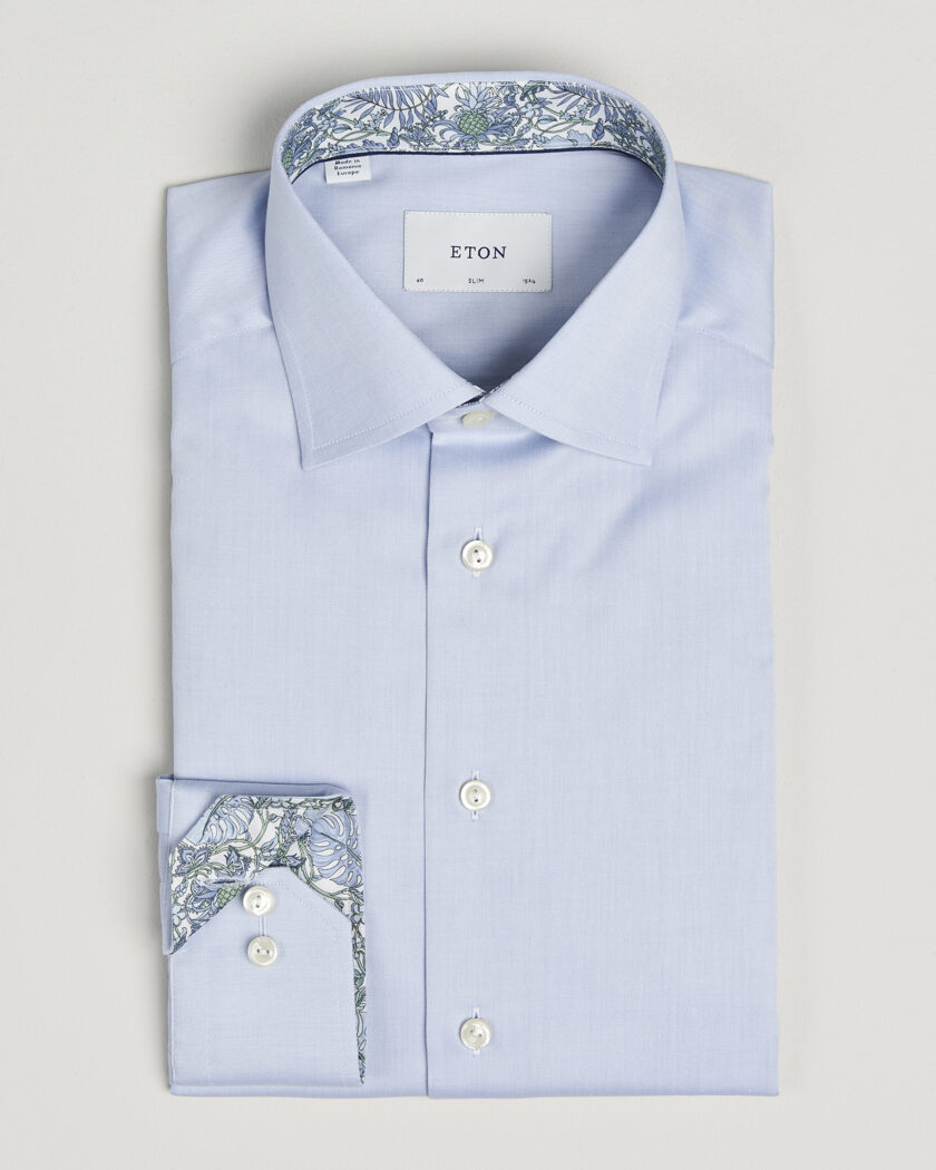 Eton Slim Fit Signature Twill Contrast Shirt Light Blue – Blu