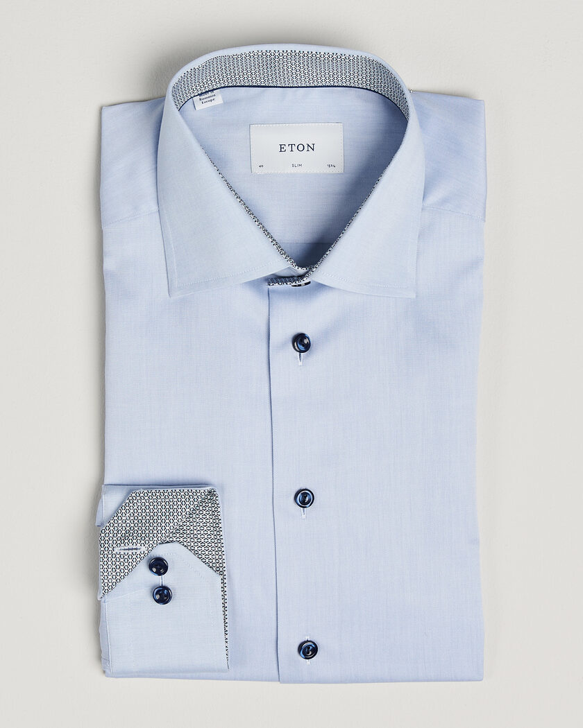 Eton Slim Fit Signature Twill Contrast Shirt Light Blue – Blu