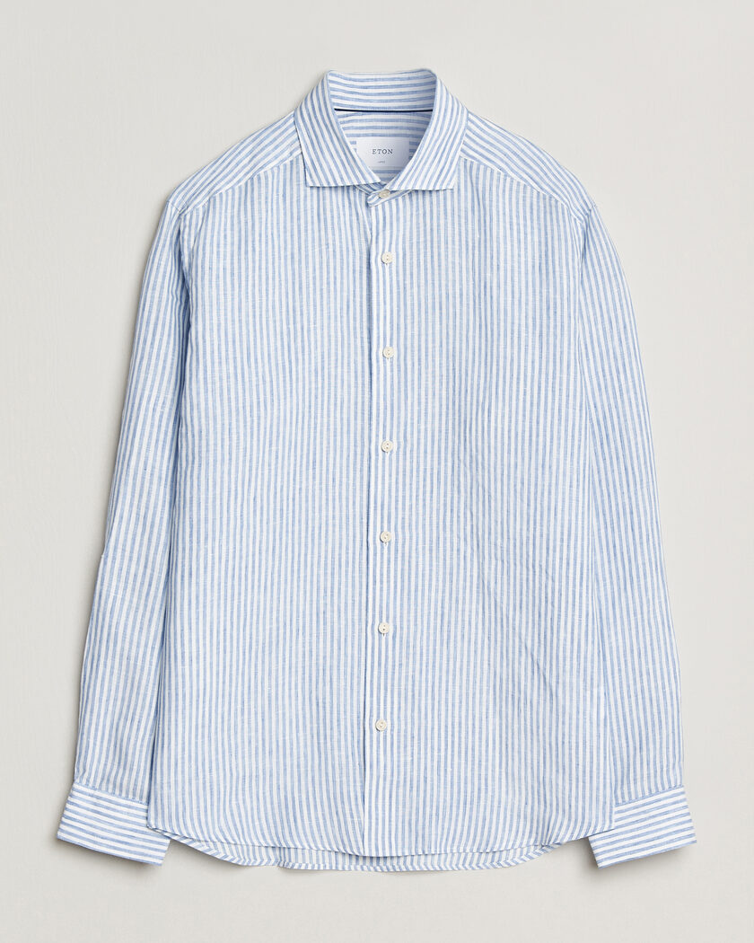 Eton Casual Fit Striped Linen Shirt Light Blue – Blu