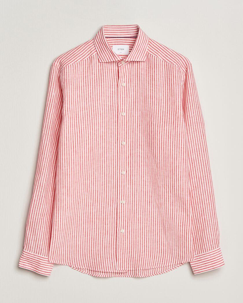 Eton Casual Fit Striped Linen Shirt Red – Rosso