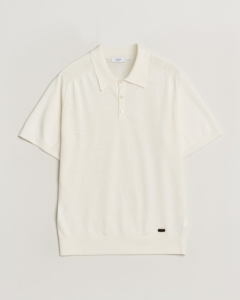 Eton Cotton Linen Fine Knit Polo White – Bianco