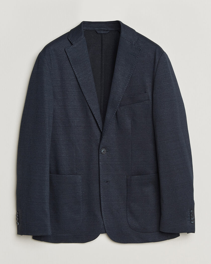 Eton Linen Jersey Herringbone Blazer Navy Blue – Blu