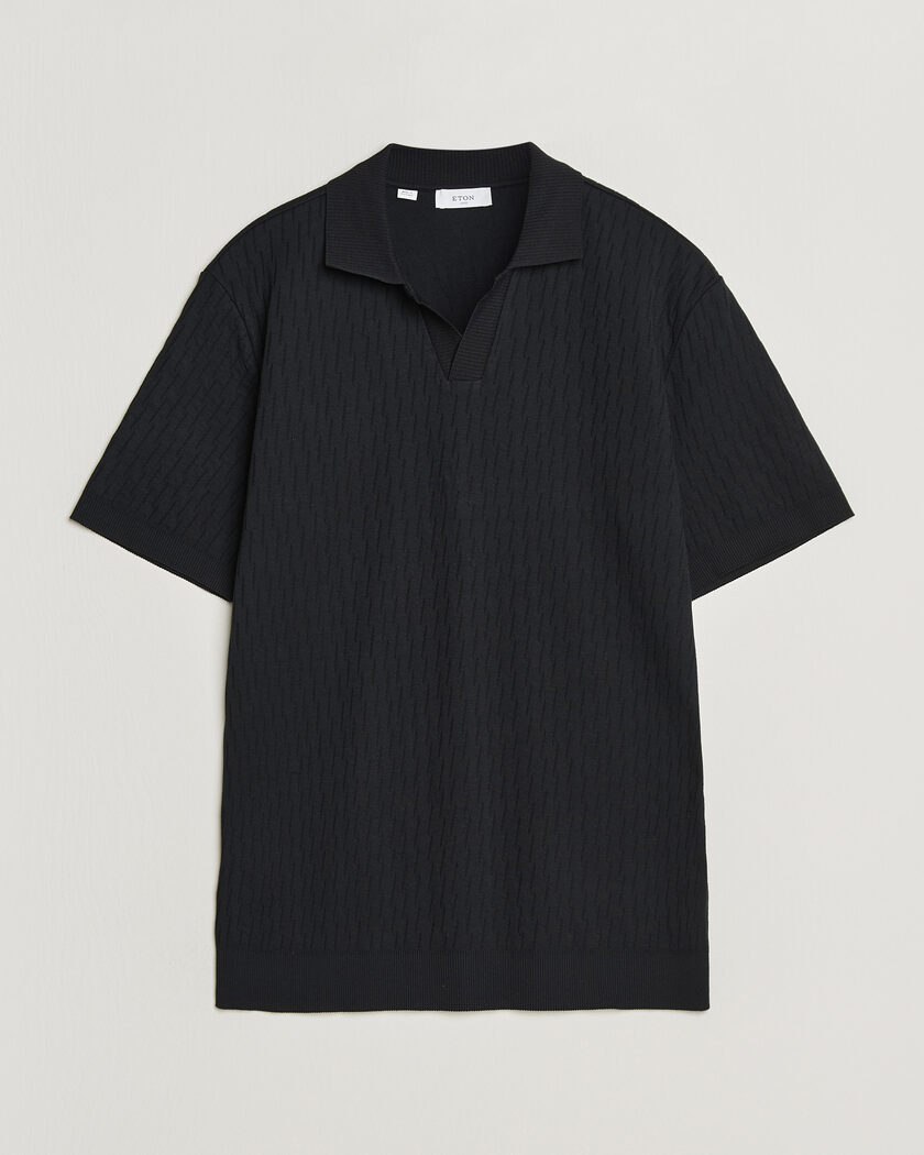 Eton Open Collar Jacquard Polo Black – Nero