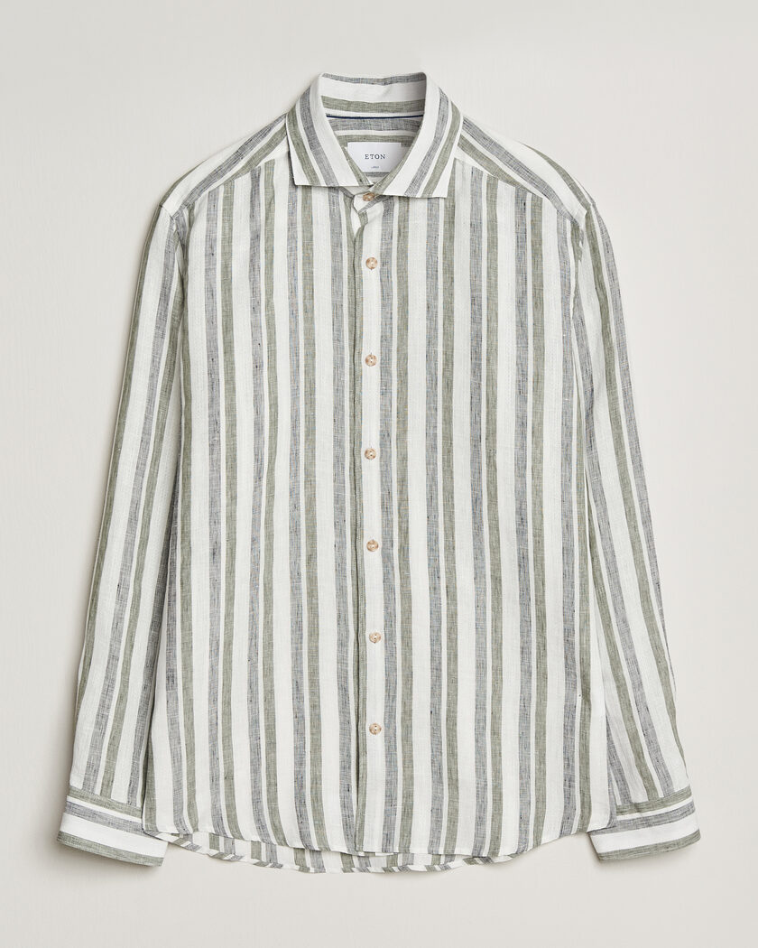 Eton Casual Fit Striped Linen Shirt Dark Green – Verde