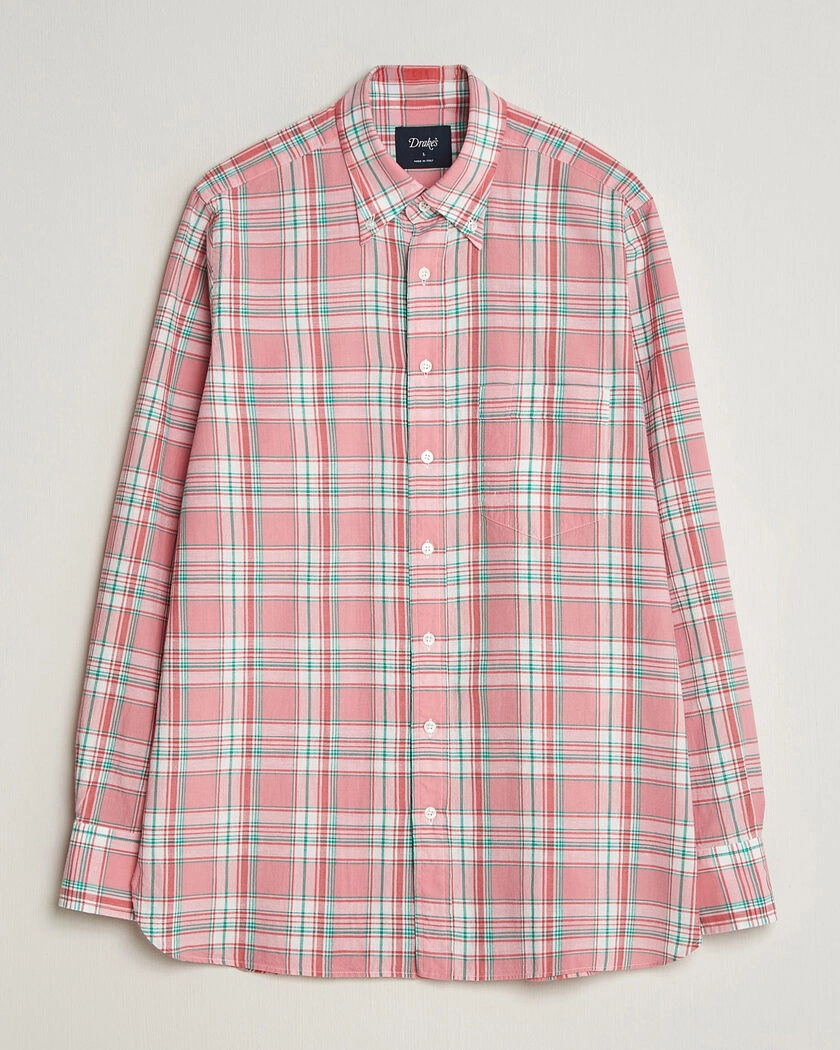 Drake's Madrass Checked Button Down Shirt Pink – Rosa
