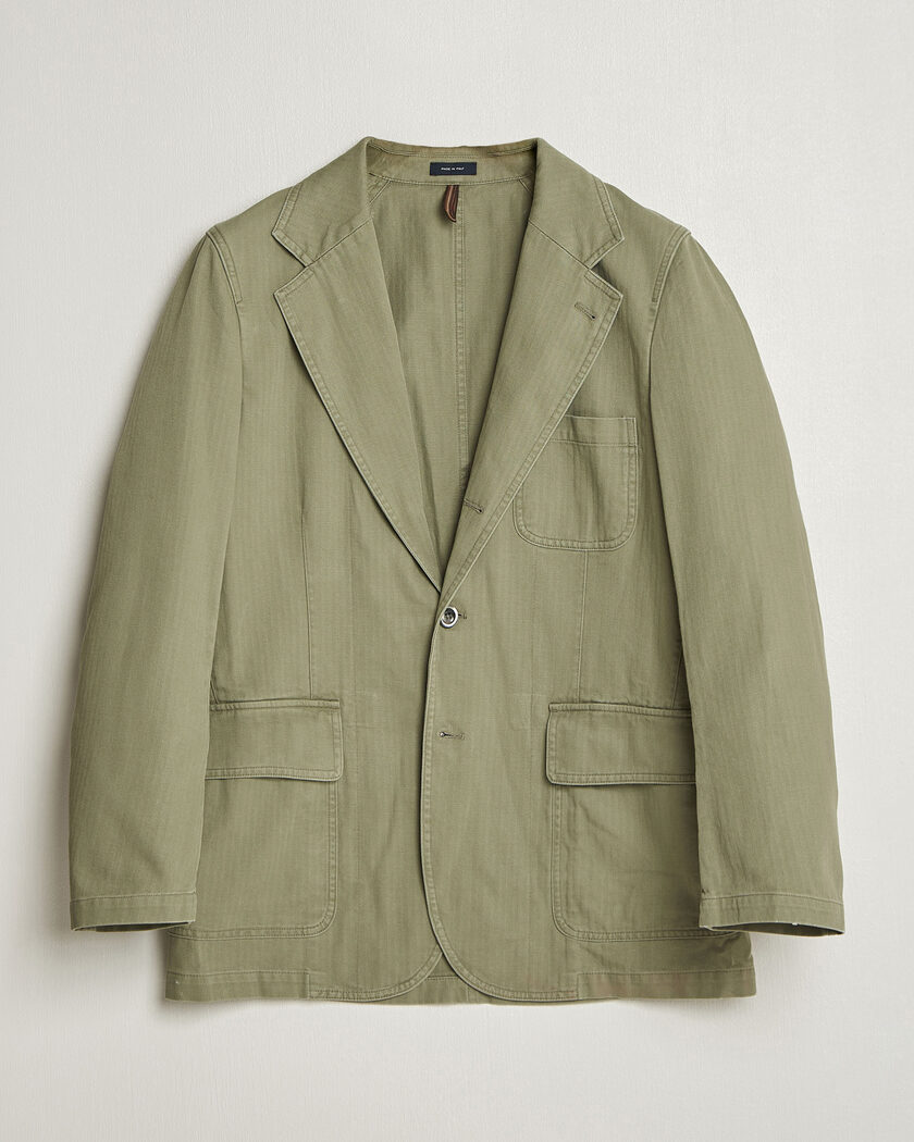 Drake's MKI Herringbone Games Blazer Olive – Verde