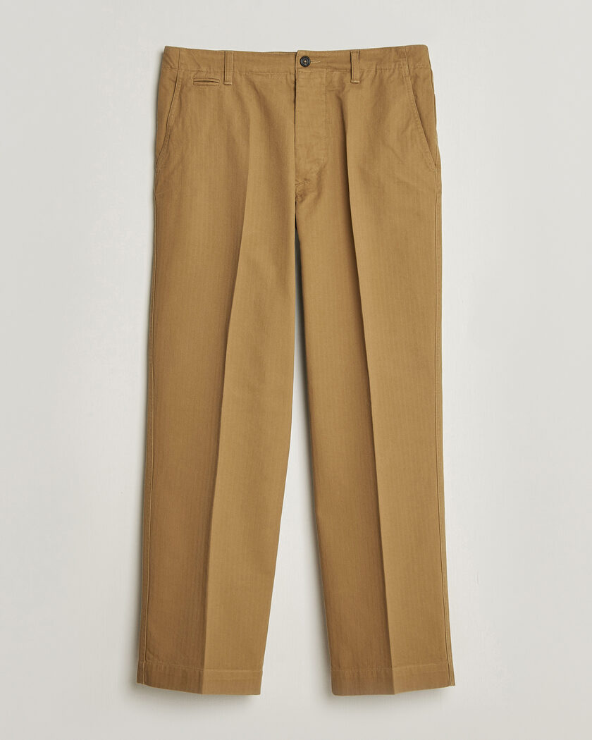 Drake's Herringbone Wide Leg Chino Khaki – Verde