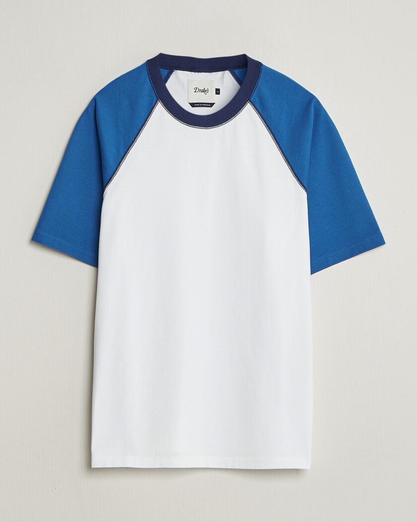 Drake's Two Tone Raglan T-Shirt White/Blue – Bianco