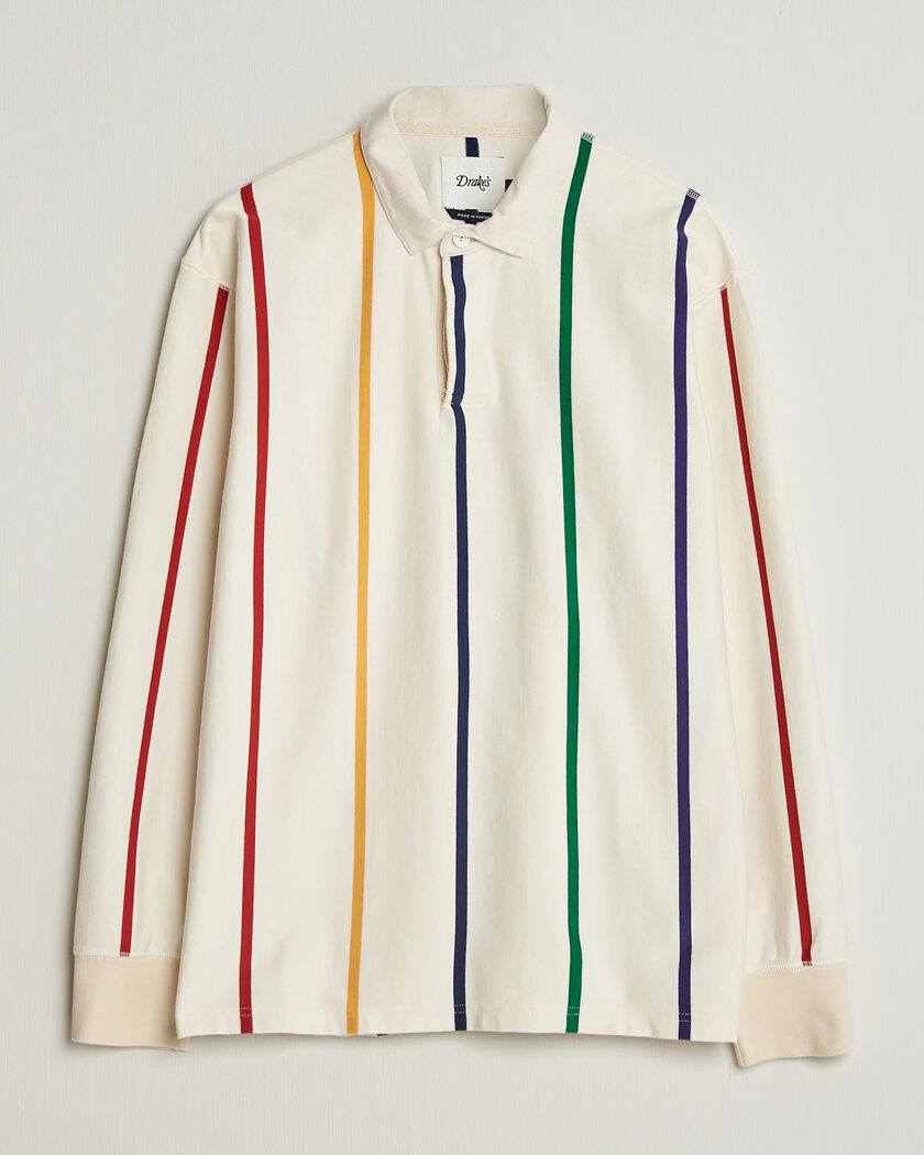 Drake's Colourful Vertical Stripe Rugby White – Bianco