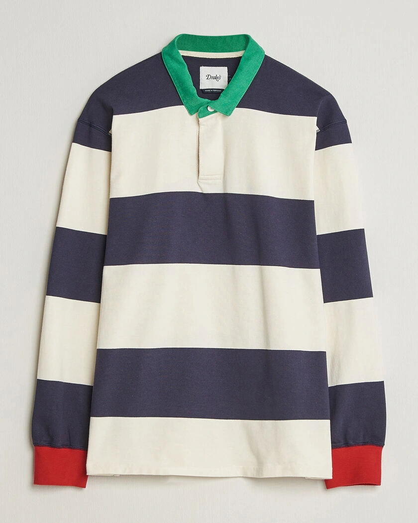 Drake's Dual Block Stripe Rugby Whie/Navy – Bianco