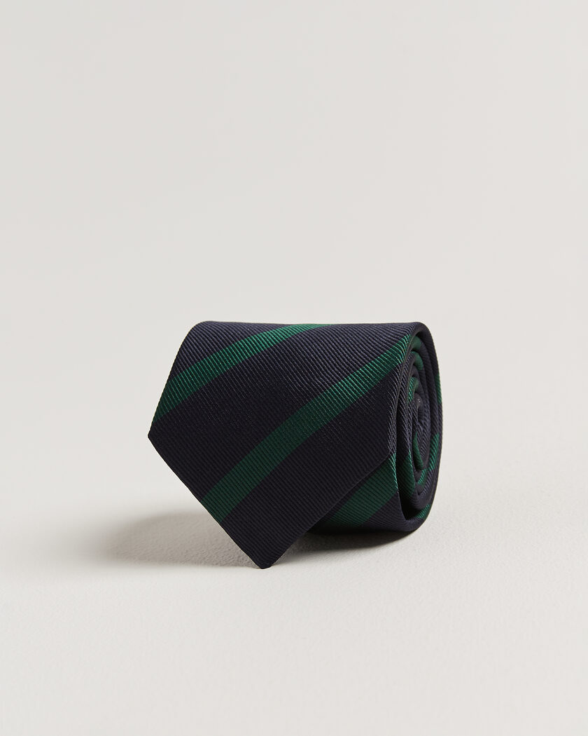Drake's Bar Stripe Reppe Silk Tie Navy/Green – Blu