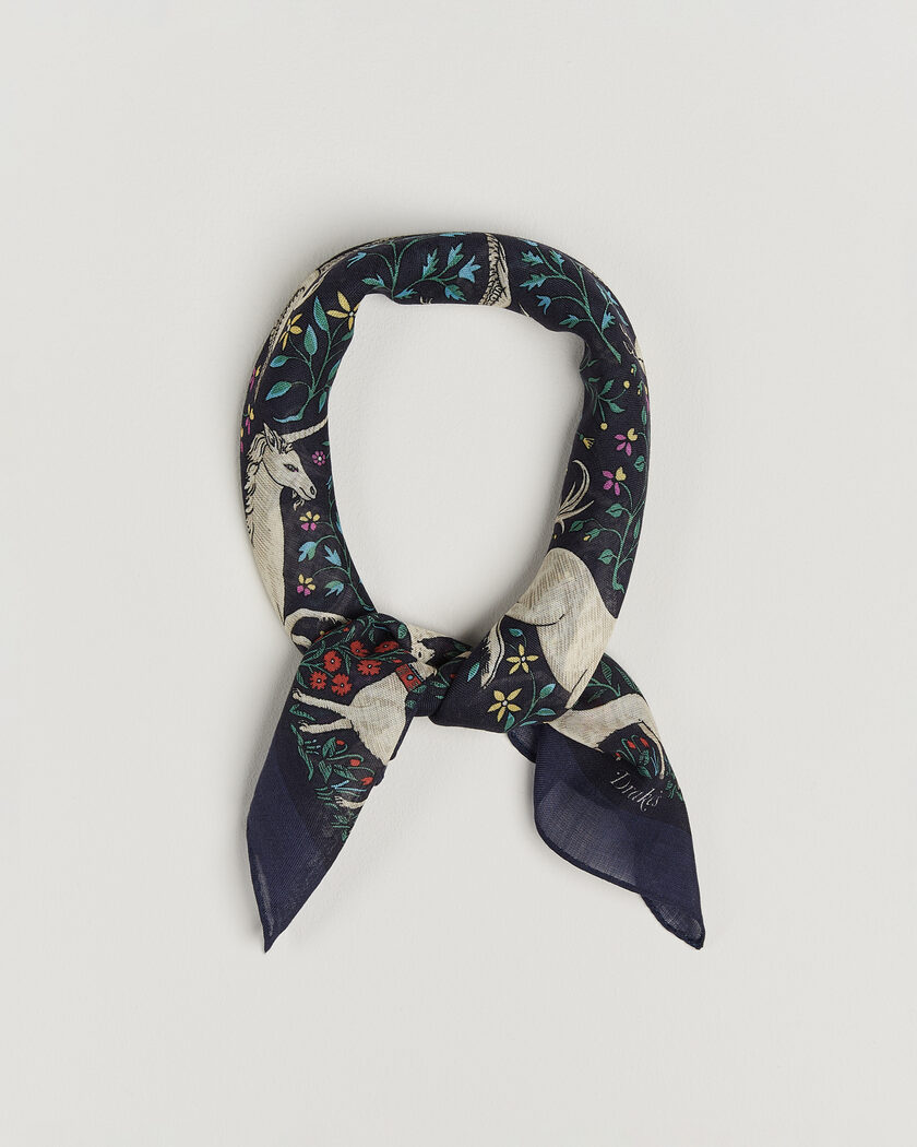 Drake's Unicorn Print Wool/Silk Bandana Navy – Blu