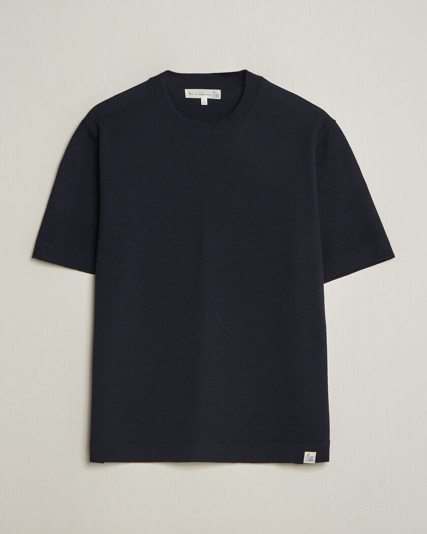 Merz b. Schwanen Relaxed Fit Merino Knitted T-Shirt Dark Navy – Blu