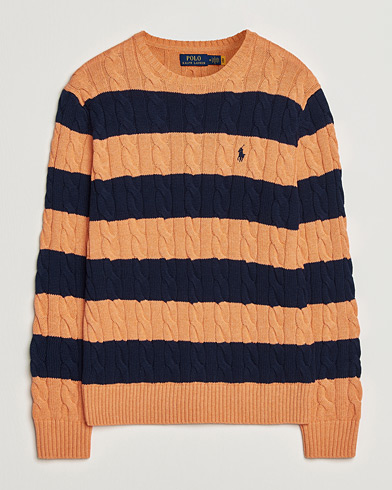 Polo Ralph Lauren Striped Cotton Cable Sweater Orange Navy Combo – Arancione