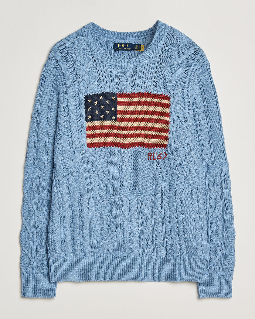 Polo Ralph Lauren Cotton Flag Sweater Light Blue Combo – Blu