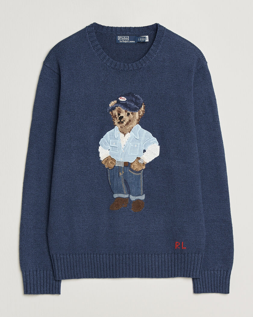 Polo Ralph Lauren Cotton Linen Bear Sweater Light Navy – Blu