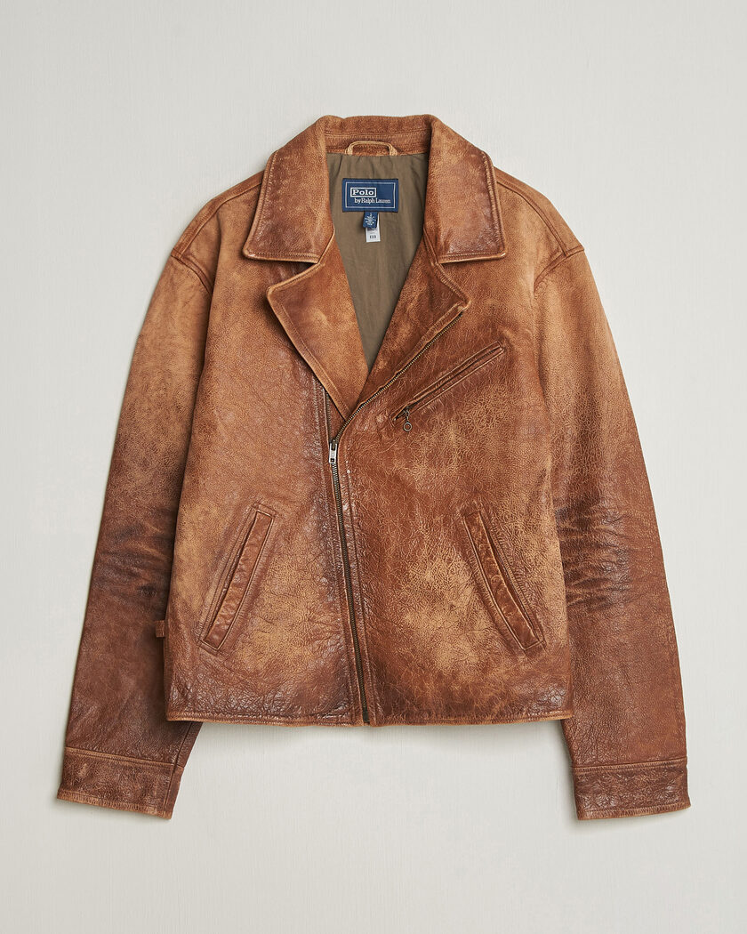 Polo Ralph Lauren Cow Leather Moto Jacket Brown – Marrone