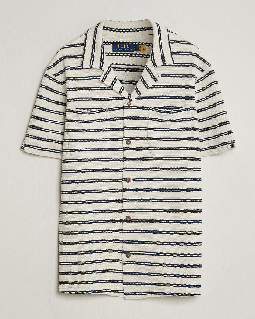 Polo Ralph Lauren Knitted Camp Shirt Pale Cream/Newport Navy – Bianco