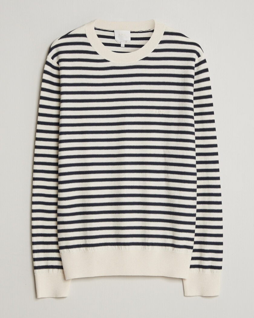 A.P.C. Paul Striped Knitted Sweater Ecru/Dark Navy – Blu