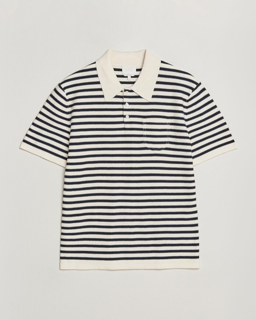 A.P.C. Eliot Cotton/Cashmere Knitted Polo Ecru/Navy – Blu