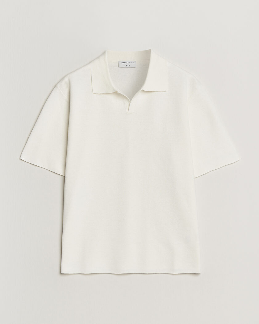 Tiger of Sweden Maelon Cotton/Linen Knitted Polo Pure White – Bianco