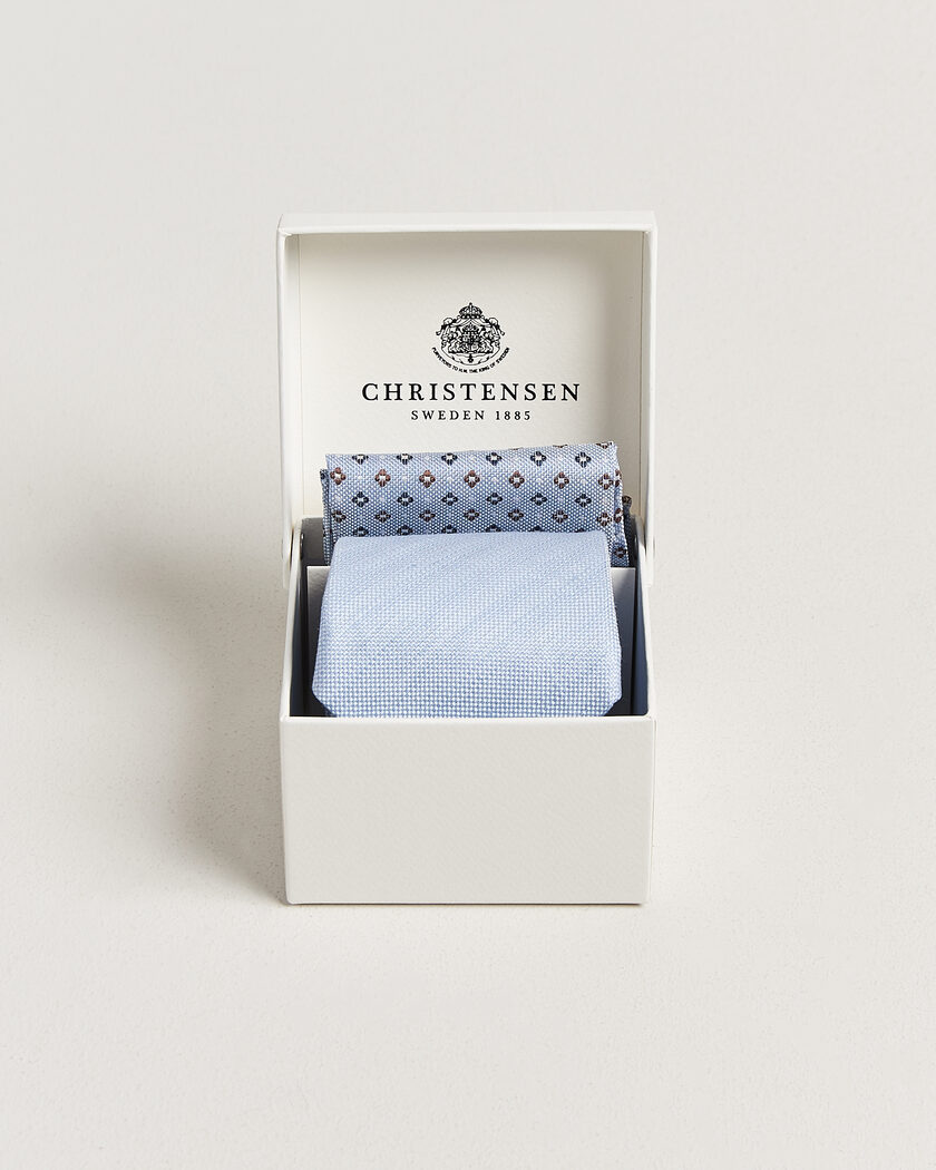 Amanda Christensen Box Set Printed Silk 8cm Tie With Pocket Square Blue – Blu