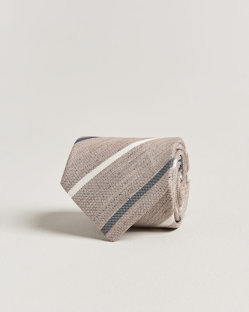 Amanda Christensen Silk/Linen 8cm Striped Tie Brown – Marrone