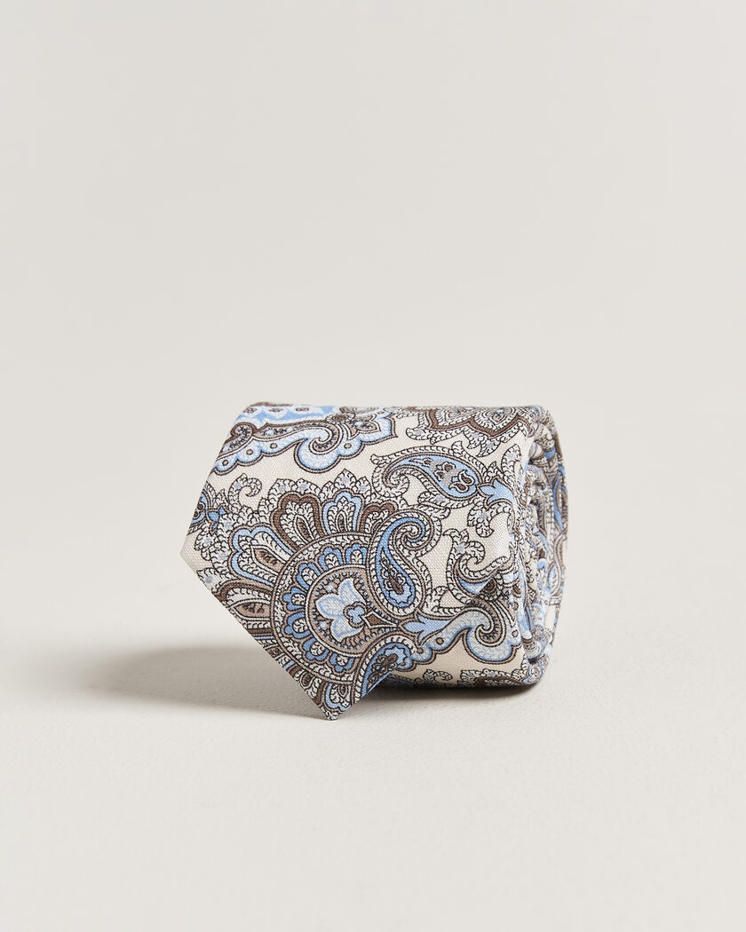 Amanda Christensen Linen 8cm Paisley Tie Cream – Bianco