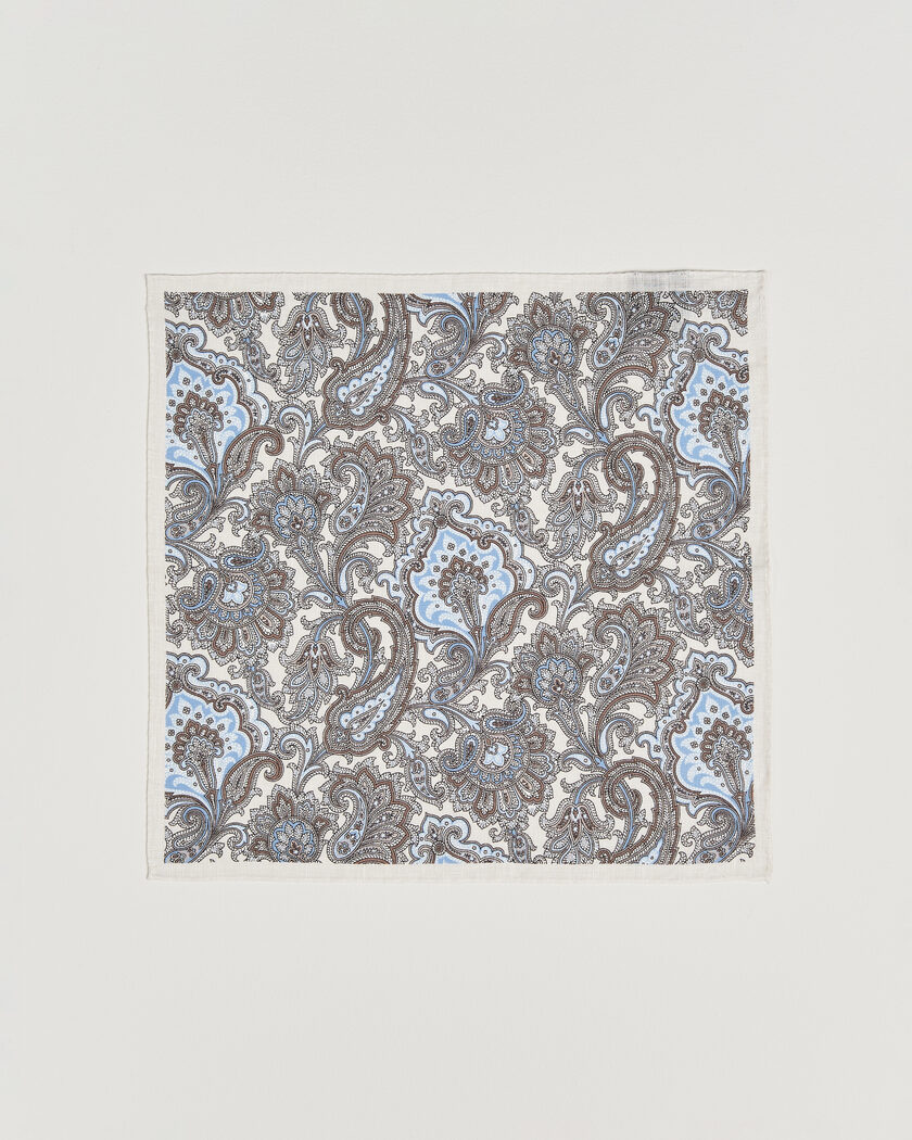 Amanda Christensen Linen Large Paisley Pocket Square Cream – Bianco