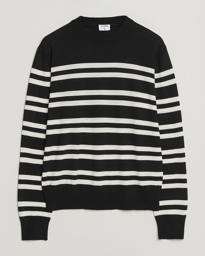 Filippa K Merino Knitted Striped Sweater Black/White – Nero