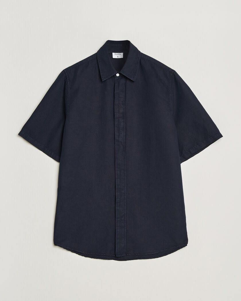 Filippa K Cotton/Linen Short Sleeve Shirt Navy – Blu