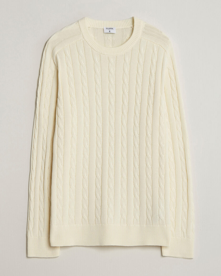 Filippa K Cotton Cable Crew Neck Sweater Calico White – Bianco