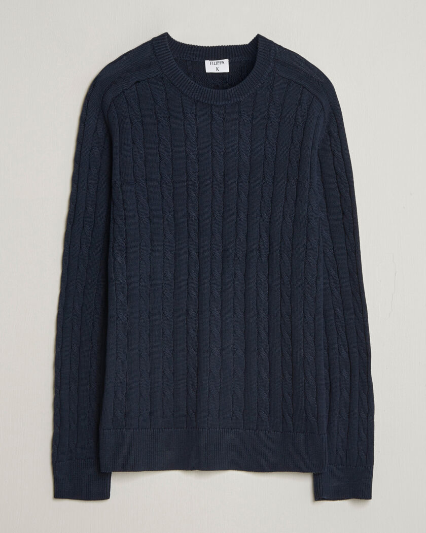 Filippa K Cotton Cable Crew Neck Sweater Navy – Blu