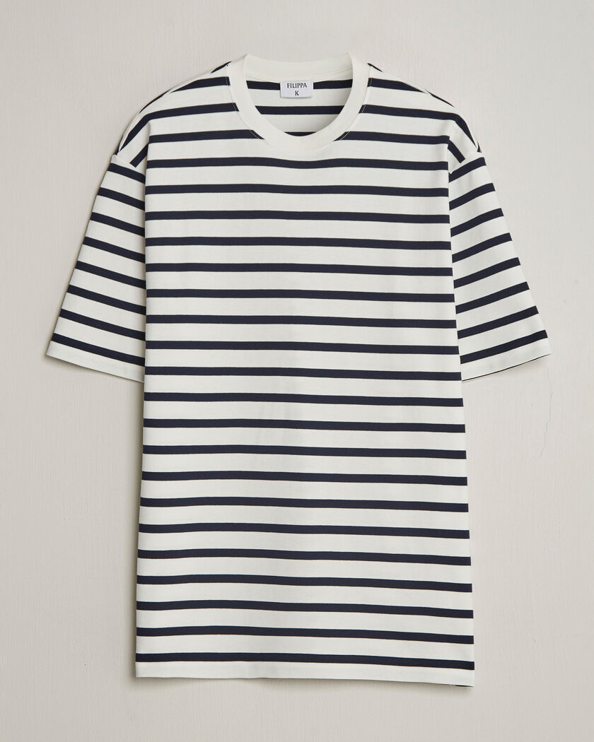 Filippa K Striped Crew Neck T-Shirt White/Navy – Bianco