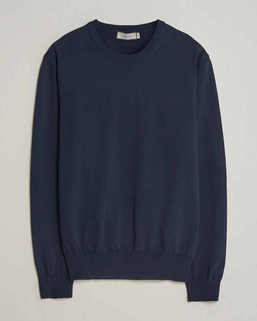 Canali Cotton Crew Neck Pullover Navy – Blu