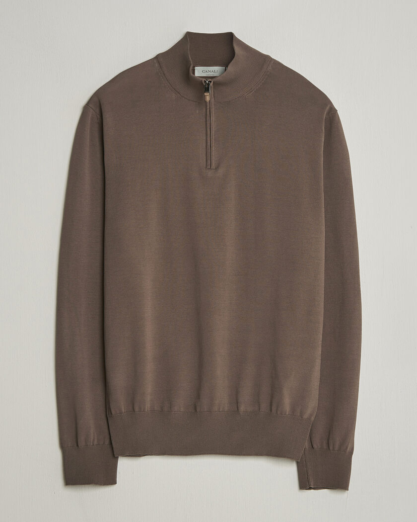 Canali Cotton Half Zip Brown – Marrone