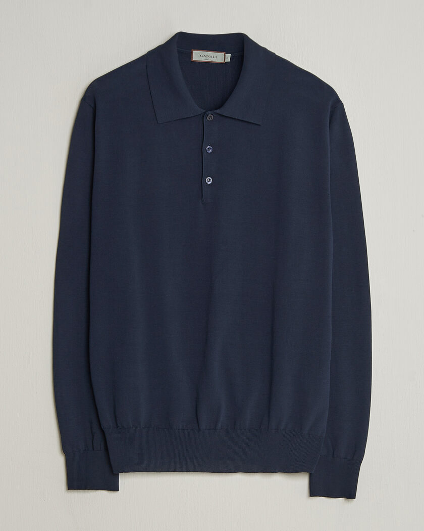 Canali Cotton Long Sleeve Polo Navy – Blu