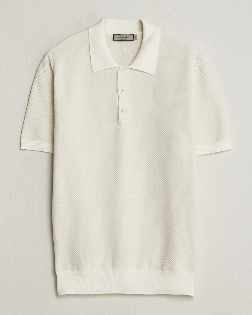 Canali Textured Knit Short Sleeve Polo Off White – Bianco
