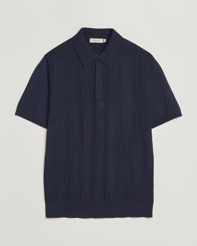 Canali Jacquard Short Sleeve Polo Navy – Blu