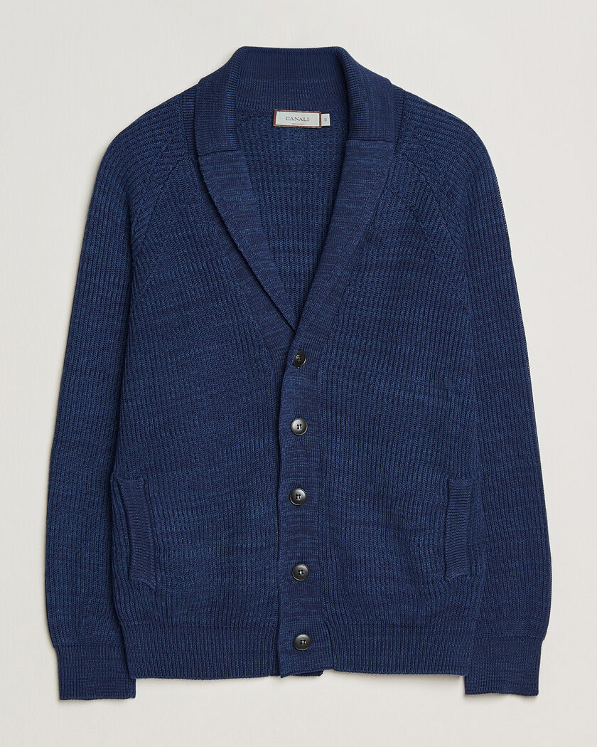 Canali Rib Knit Shawl Cardigan Navy – Blu