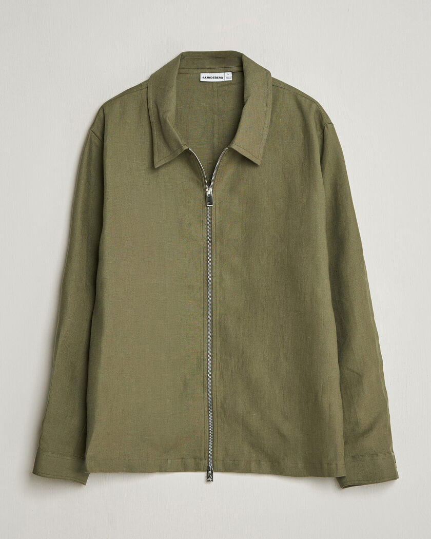 J.Lindeberg Julius Drape Linen Overshirt Kalamata – Verde