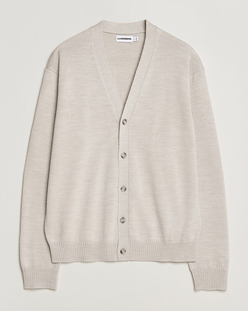 J.Lindeberg Jared Merino Cardigan Moonbeam Melange – Beige