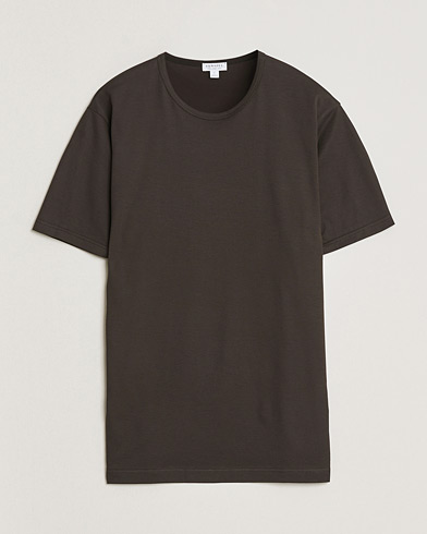 Sunspel Crew Neck Q82 Cotton T-Shirt Dark Chocolate – Marrone