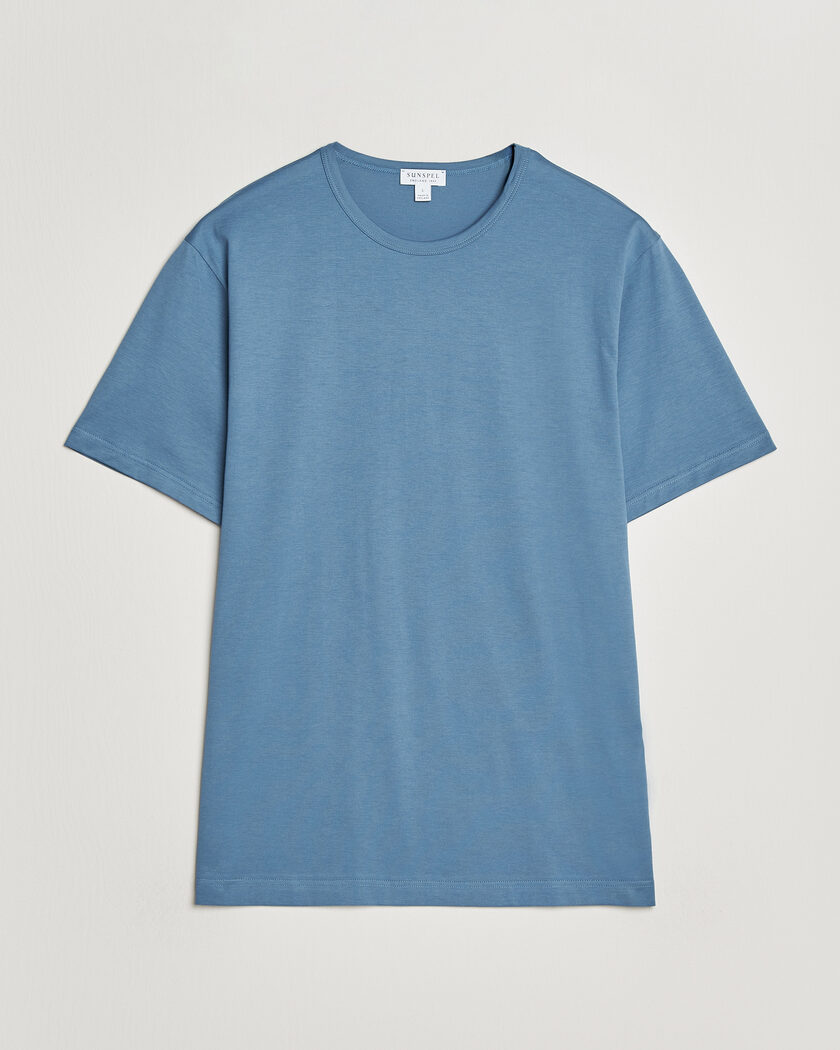 Sunspel Crew Neck Q82 Cotton T-Shirt Air Force Blue – Blu
