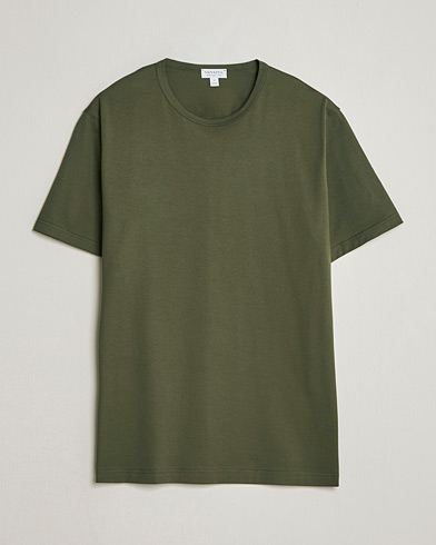 Sunspel Crew Neck Q82 Cotton T-Shirt Deep Olive – Verde