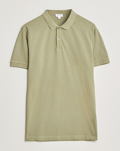 Sunspel Supima Cotton Short Sleeve Pique Polo Pistachio – Verde