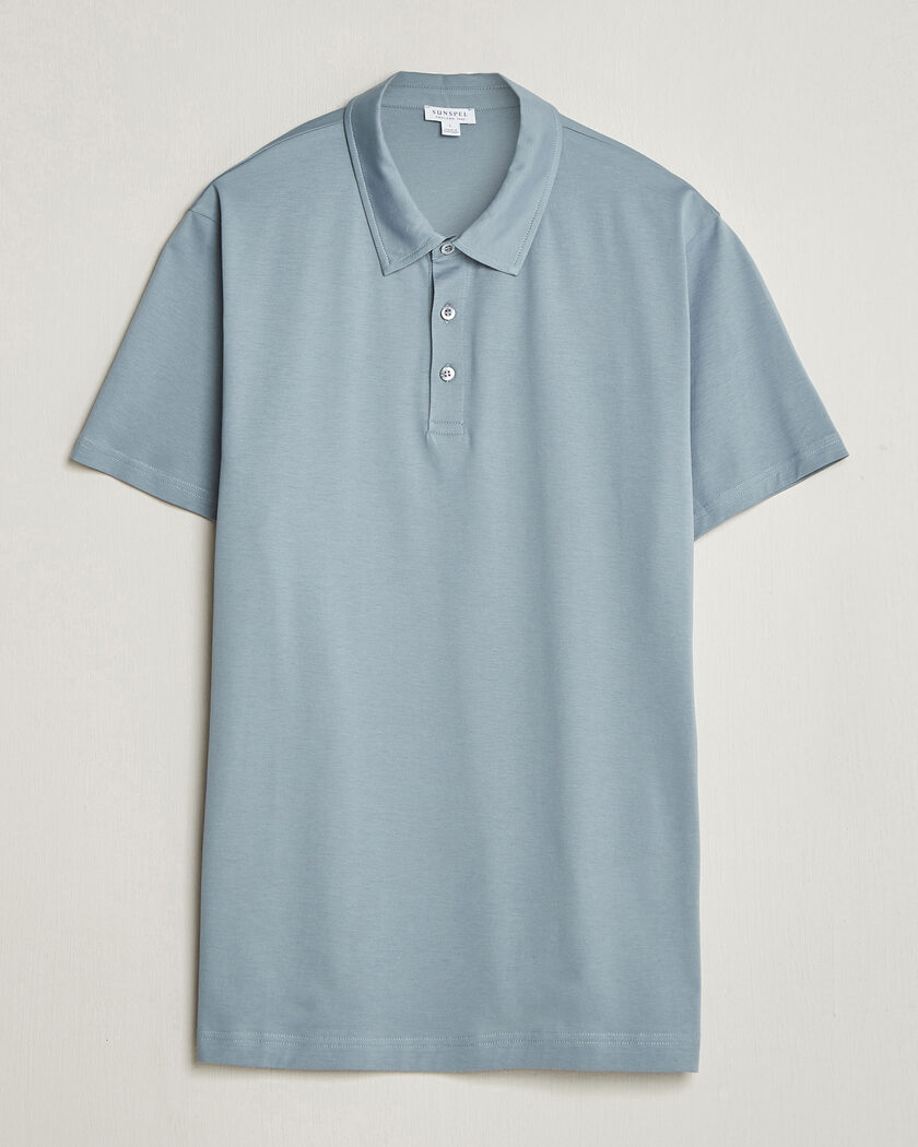 Sunspel Cotton Jersey Polo Stone Blue – Blu